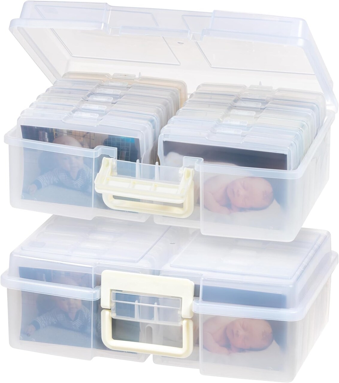 IRIS USA 4" x 6" Photo Storage Craft Keeper, Main Container with 12 Organization Cases for Pictures, Crafts, Scrapbooking, Stationery Storage, Protection and Organization, Clear, 2 Pack